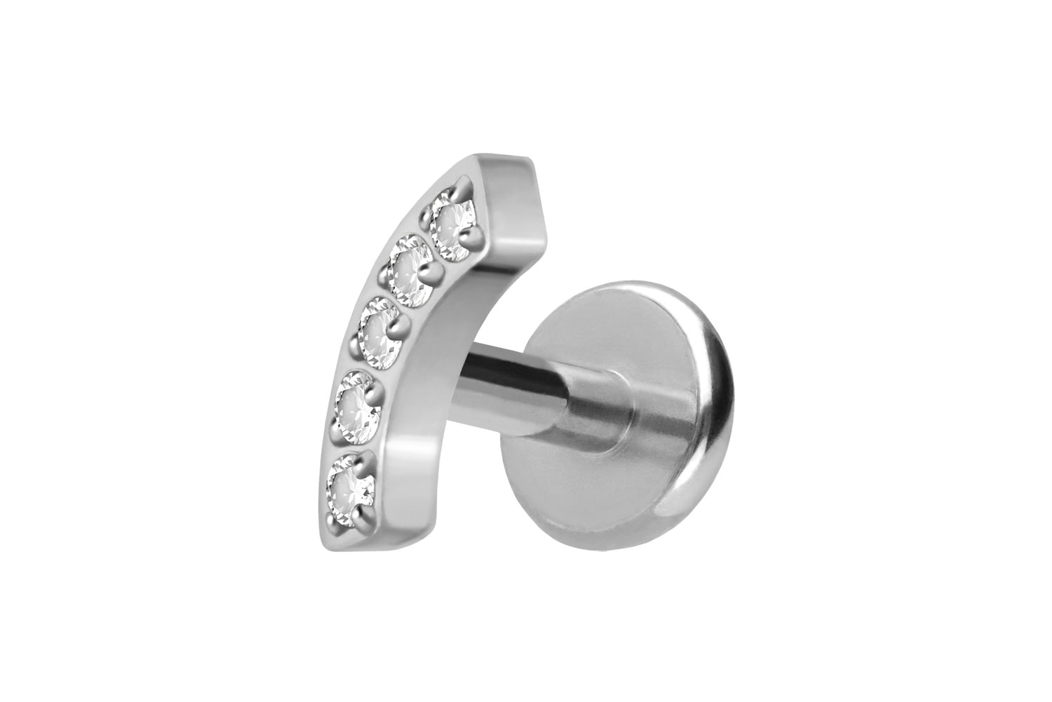 Titan Labret Piercing mit Push Fit BOGEN + 5 KRISTALLE